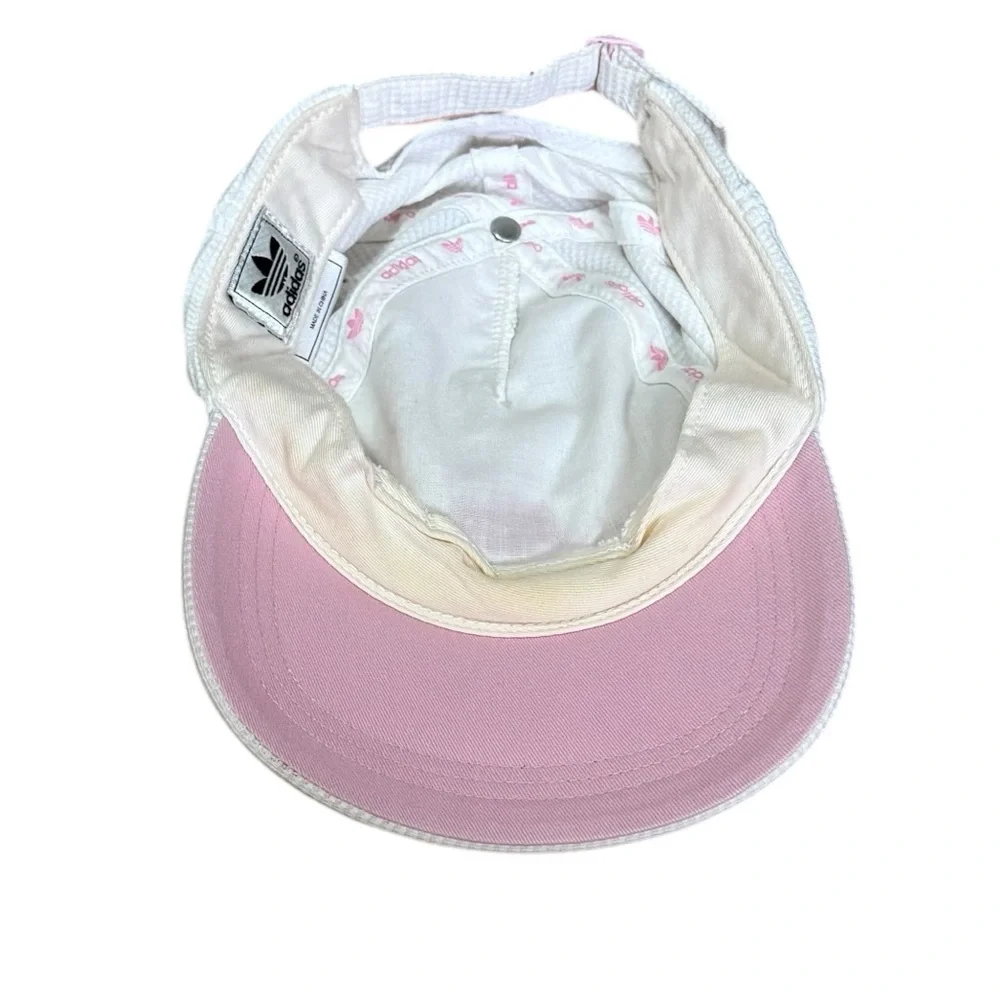 Adidas White and Pink Embroidered Logo Tag Hat